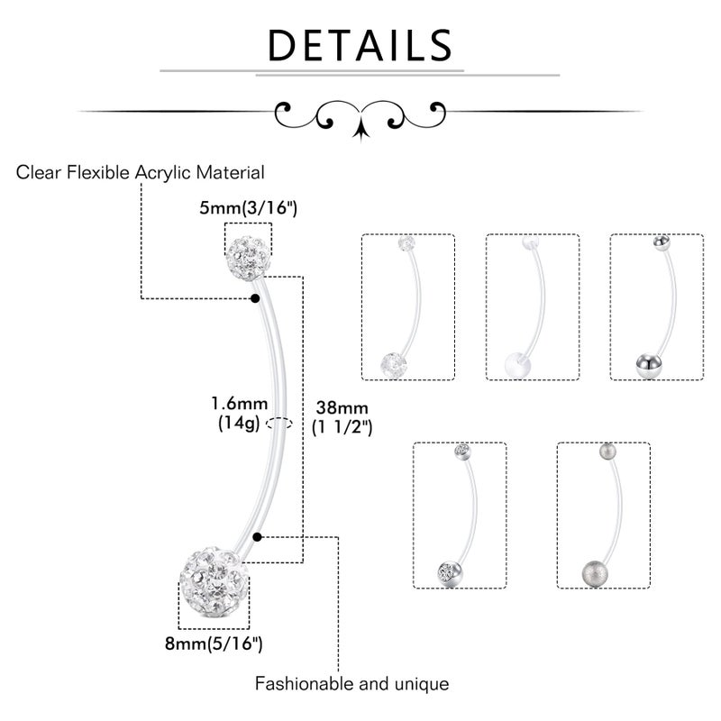 D.Bella 14G Pregnancy Belly Button Rings 38mm Flexible Bioplast Maternity Navel Rings Retainer for Women Stainless Steel Replacement Bars - Image 2